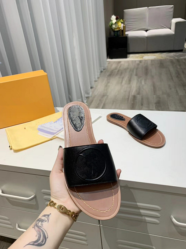 

Brown Pool Slide Sandals for women slippers flat Slip On buckle man shoes flats sandal luxury designers slides high band slipper, 04