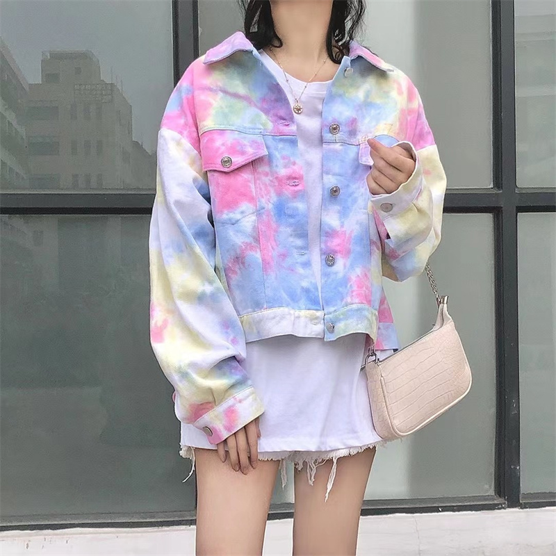 

women's jackets female autumn jean jacket, loose cut jacket with a turtleneck facing down, korean and casual style, button ejpe, Black;brown