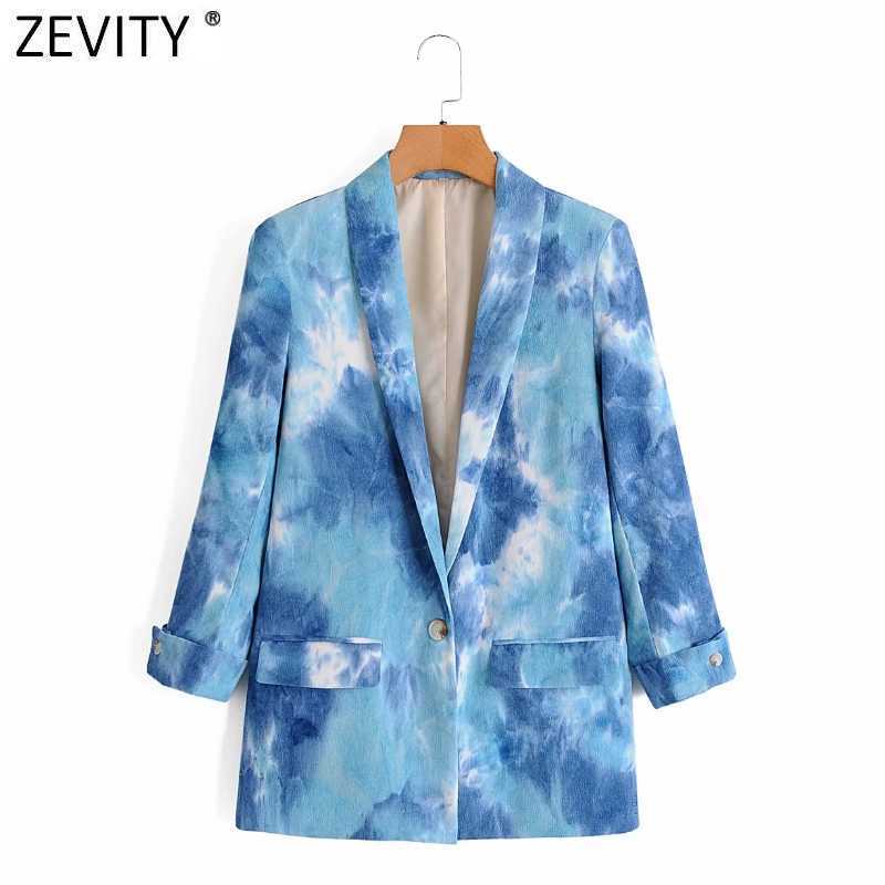 

Zevity women vintage Corduroy tie dyeing blazer long sleeve office ladies causal stylish one button outwear coat tops CT553 210603, As pic ct553dt