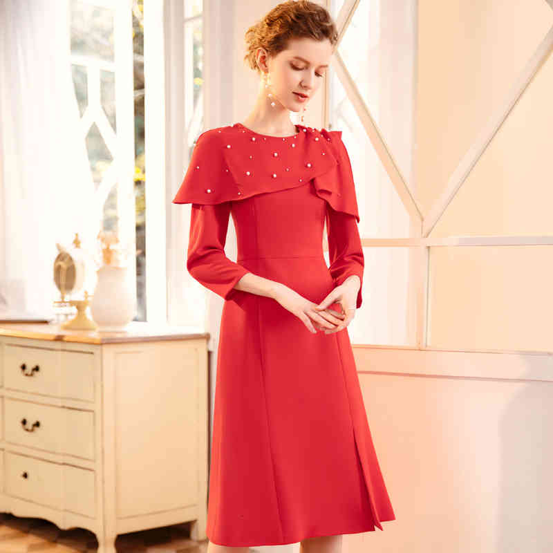 

Casual Dresses Zhili annual meeting red dress Autumn Pearl slim fit medium and long fishtail skirt special price is not refundable UXYE