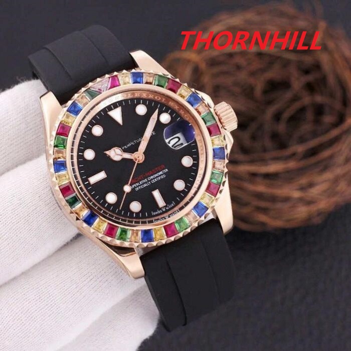

High Quality Mechanical Automatic Watches Luxury Young Ladies Women Men Watch 42mm Colored Diamonds Bezel Display Calendar Wristwatch Rubber and Steel Straps, As pic