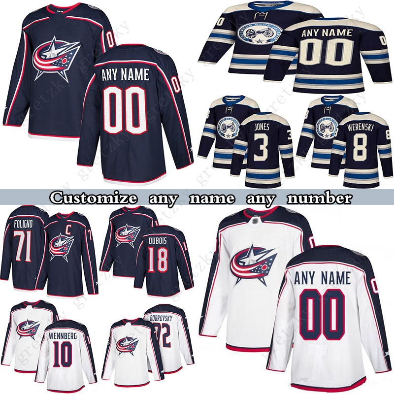 

Custom Columbus Blue jackets hockey jerseys 13 Cam Atkinson 29 Patrik laine 3 Seth Jones 16 MAX DOMI any number and name, White