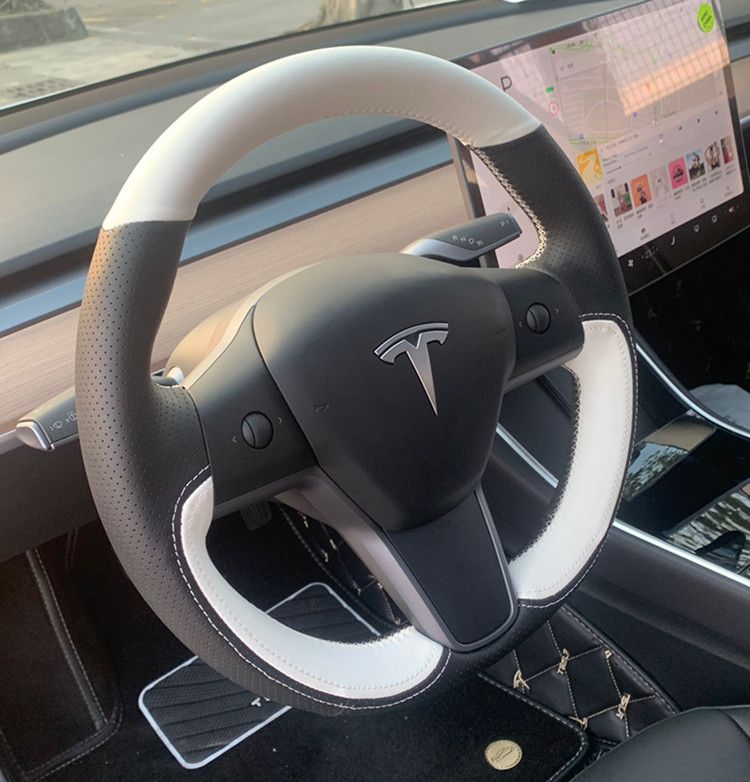 

For Tesla Model3 modelS model X DIY Customized hand-stitched steering wheel cover carbon fiber grain cover modification
