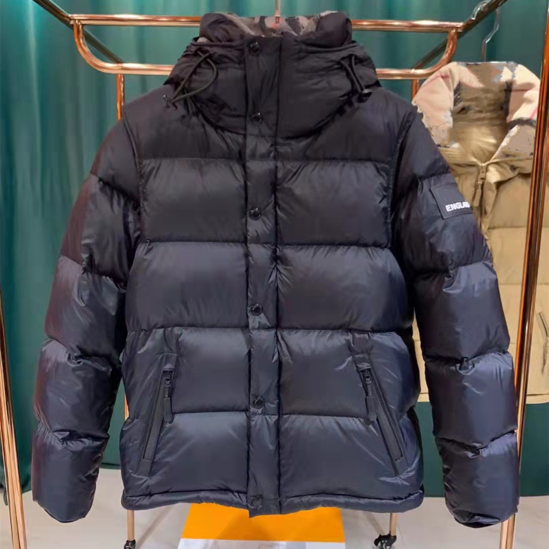 

Men Down Puffer Jacket Detachable Sleeve Parkas Hooded Warm Coat Letter Patch Designer Male Side Zip Pockets Nylon Winter Outwear, Jacket dustbag