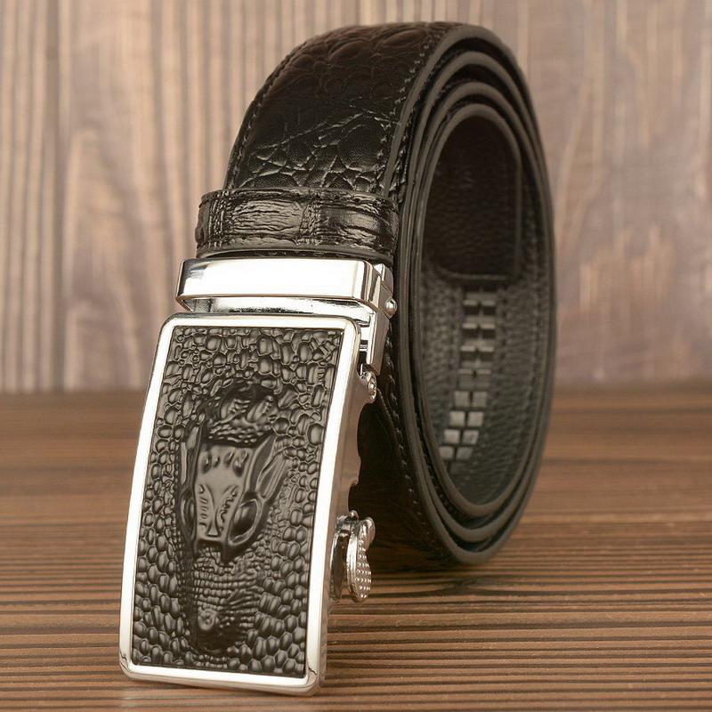 

Belts Fashion Mens Leisure Belt Alligator Pattern Leather British CowBoy Street Waist Strap Yuppie Jeans Accessories Automatic Buckle, Black;brown