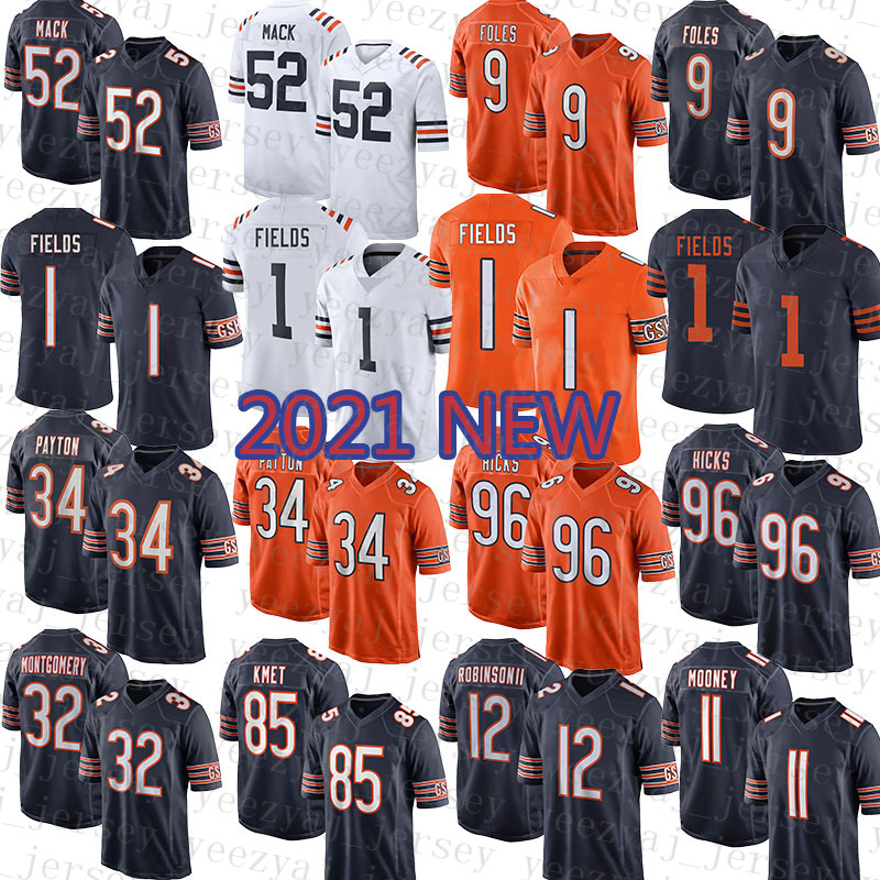 

2021 New Chicagos Mens Bear Women American Football Jersey Youth 1 Justin Fields 52 Khalil Mack 9 Nick Foles 32 David Montgomery 12 Allen Robinson 11 Darnell Mooney, Youth(size:s-xl)-xiongdui