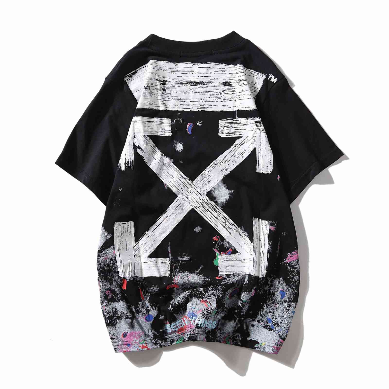

Summer star sky fireworks printing half fashion brand couple t-shirt men's and women's wear same pure cotton off loose short sleeve, White;black