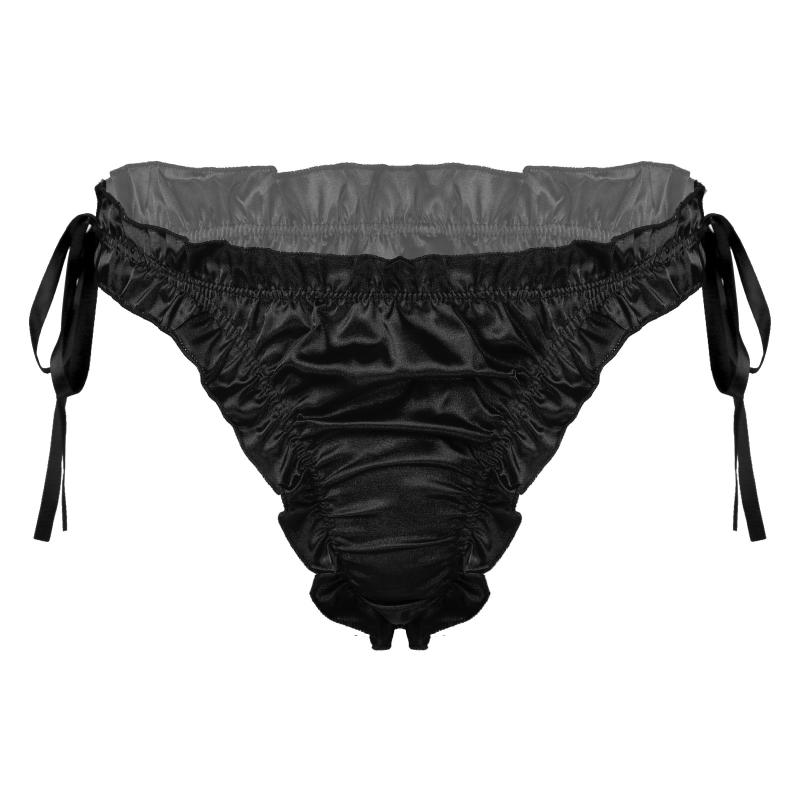 

Underpants Gay Men Underwears Sissy Panties Low Rise Ruffles Briefs Lingerie Nightwear Breathable Lace-up Pleated Trim Underwear, Black