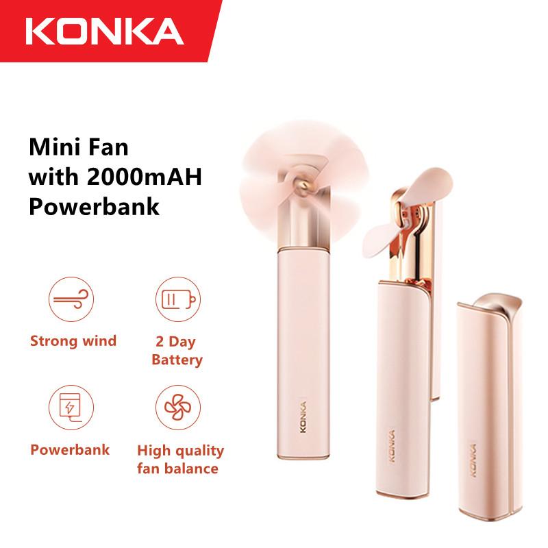 

Electric Fans KONKA Handheld Mini Fan 2 In 1 Portable USB Recharge Silent 2000mAH Powerbank Cooler Appliance Desktop Travel Hand