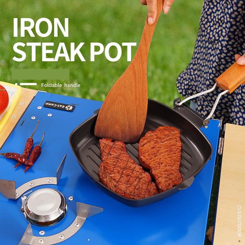 

Cast Iron Outdoor Foldable Pot Pan Sets Camping Cooking With Folding-Handle Potable Picnic Cookware Set Pans