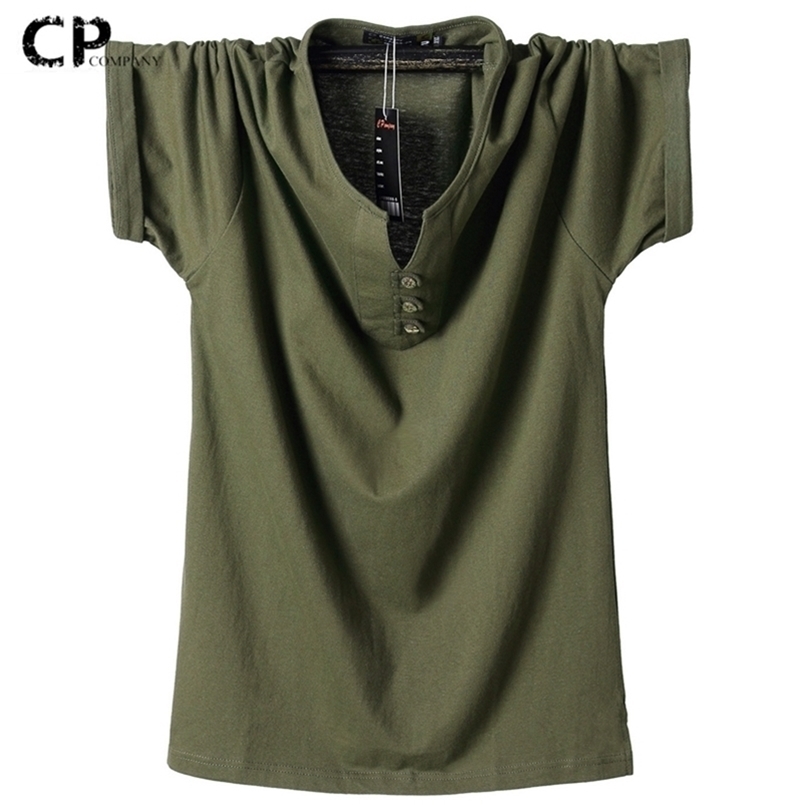

Summer Black T-shirt Men 5XL 6XL 7XL 8XL Plus Size Shirt Cotton Short Sleeve Shirts V Neck Casual Solid ee op 210716, Green