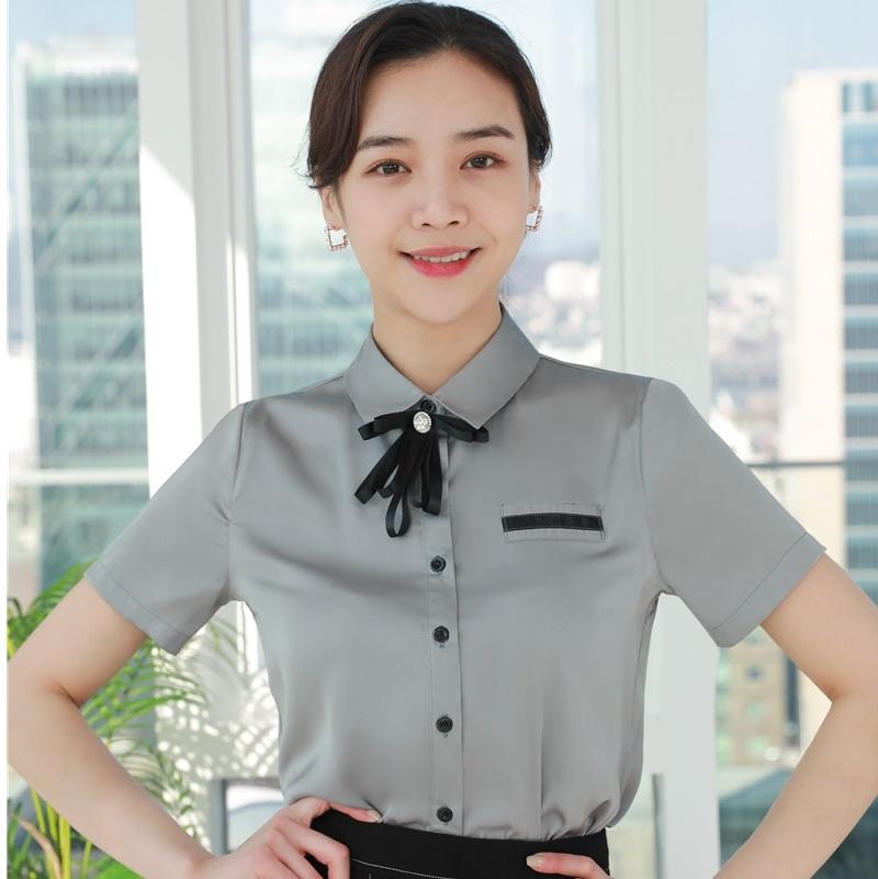 

Women' Blouses & Shirts 2021 Summer Elegant Grey Office Ladies Work Wear Blouse Female Tops Clothes OL Formal Uniform Designs Business Shir, White blouse