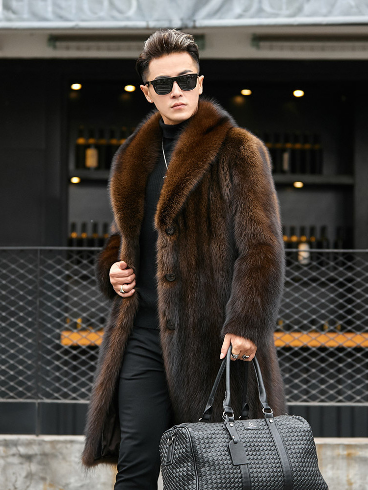 

American Mink Designer Coat Men Fishing Whole Fur Long 1AH6, Wild mink