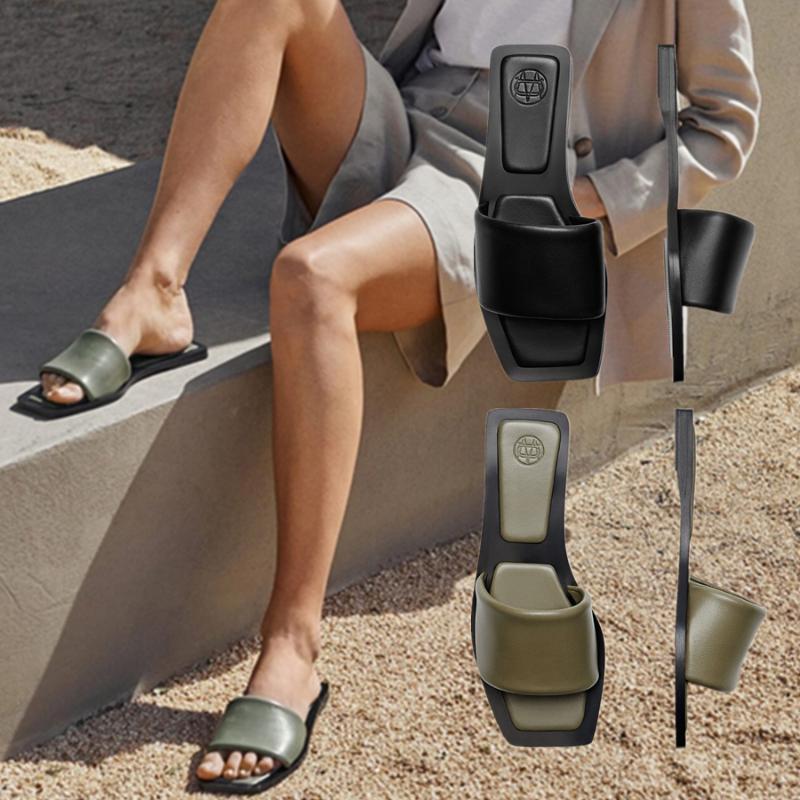 

Slippers Jenny&Dave Summer England Office Lady Fashion Simple Solid Cowhide Leather Flip Flops Women Shoes Woman Slides Shoe, Beige