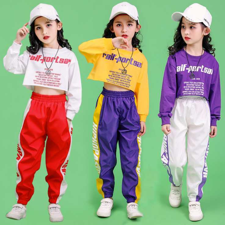 

For 8 10 12 14 16 18 Years Teen Girls Clothing set Cropped Sweatshirt Shirt Jogger Pants Hip Hop Clothes Jazz Dance Costumes X0902, Tops red