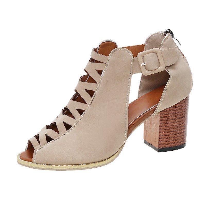 

Shoes For Women In Summer 2021: Thick Heel, High Fish Mouth Hollowed-out, Plussize Sandals, Black