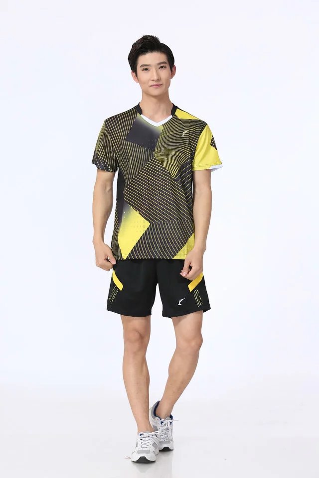 

T5005M Badminton wear sets for Men Round neck Shirt with Shorts Outdoor Apparel Tennis table Athletic set, Army green