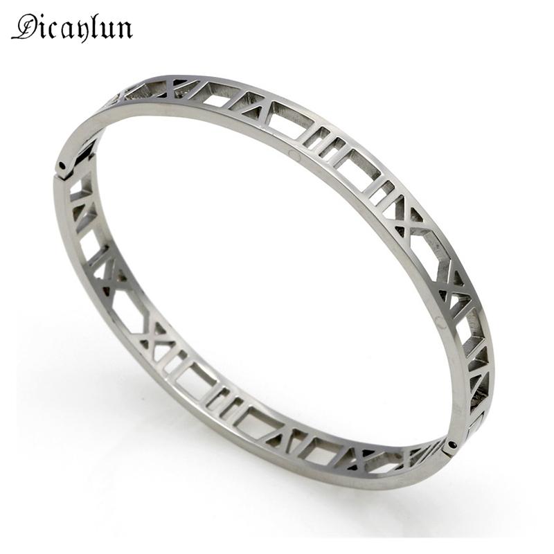 

Bangle DICAYLUN Hollow Bracelet Jewelry Women Stainless Steel Number Cuff Gold Silver High Quality