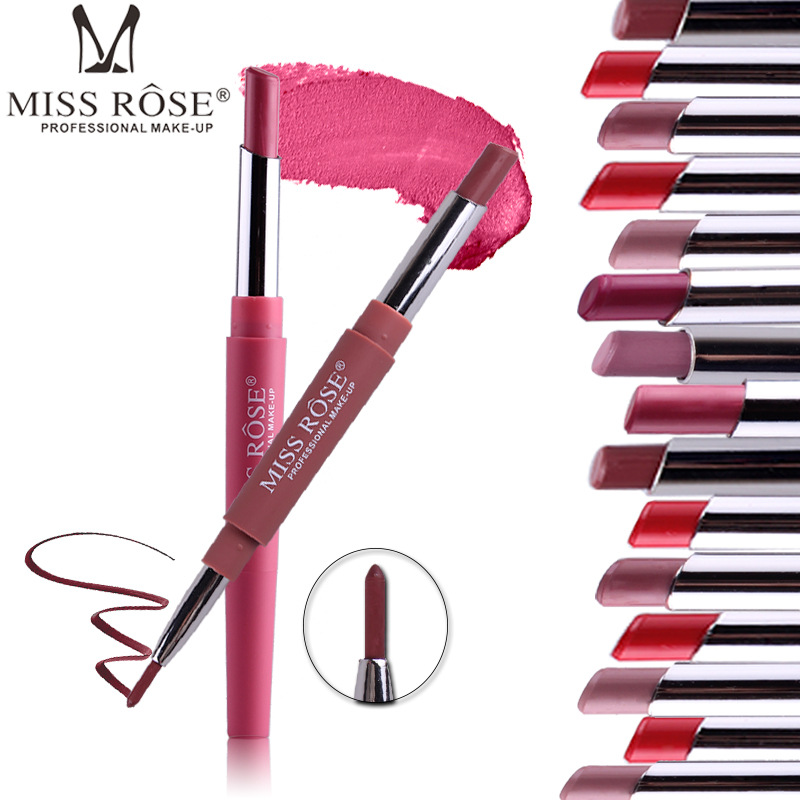 

Miss Rose Woman Lipstick Lip Liner Pencil Waterproof Matte Velvet Easy to Wear Automatic Rotation Multifunction Double Lips Makeup, Mixed color