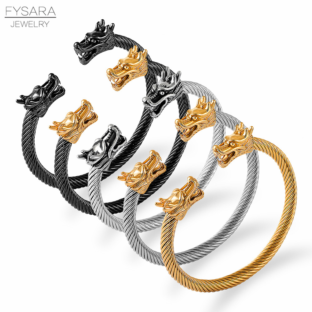

Cable Wire Bangle Stainless Steel Dragon Bracelet Black Jewelry Fashion Viking Bracelet Men Wristband Cuff Bracelet Women