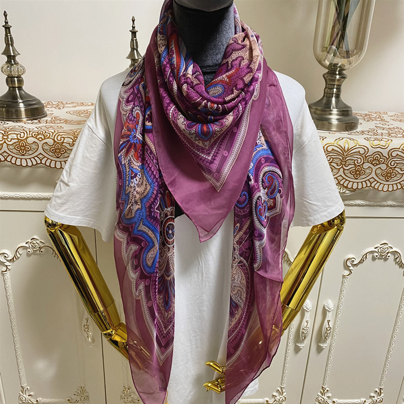 

New style women's square scarf scarves 100% silk material thin and soft pint letter flowers pattern size 130cm - 130cm, Blue;gray