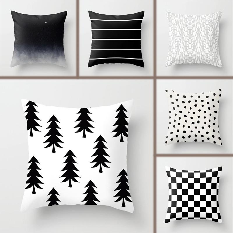 

Pillow Case Black And White Cushion Cover Geometric Polyester Throw Covers Decorative 45x45cm Couch Pillows Fashion Nordic Pillowcase