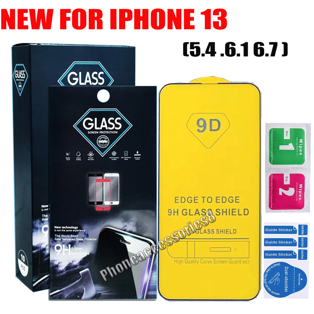 

9D Full glue cover tempered glass phone screen protector for iPhone 13 12 11 PRO MAX XR XS 7 8 Samsung Galaxy S21 Plus a22 a32 a52 a72 a92 with retail bag