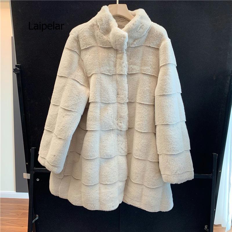 

Women's Fur & Faux Winter Imitated Mink Furry Coat Loose Thick Khaki Temperament Fashion High Quality Ladies Jackets Long Luxury Coats, Black