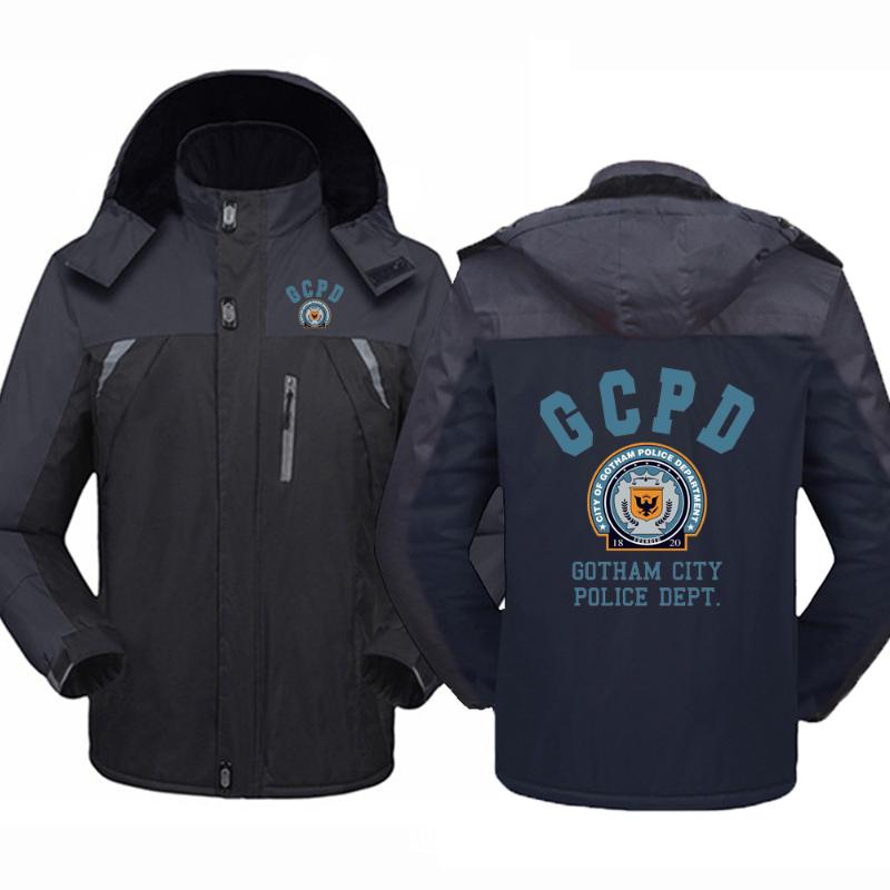 

Men's Hoodies & Sweatshirts Gotham City GCPD Print Winter Men Racing Jacket Thick Velvet Warm Coat Male Windproof Hooded Mountaineeri, Black