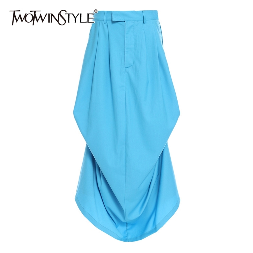 

Black Minimalist Skirt For Women High Waist Button Large Size Maxi Skirts Female Summer Fashion Clothing 210521, Blue