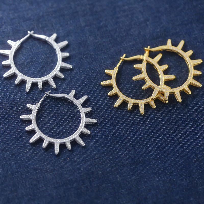

Hoop & Huggie SLJELY Fashion Real 925 Sterling Silver Yellow Gold Color Gear Sun Earrings Micro Zirconia Women Brand Designer Jewelry