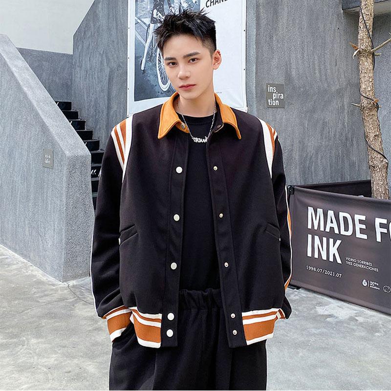 

Men's Jackets Autumn Winter Men Vintage Fashion Loose Casual Wool Short Jacket Japan Korean Trend Splice Color Coat Outerwear Man Overcoat, Black;brown