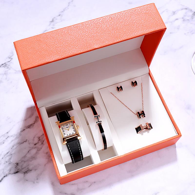 

Wristwatches Stylish H Square Watches Jewelry Set Ladies 2021 Luxury Quartz Wrist For Women Bracelet Necklace Earring Ring Wristwa, Watch only6
