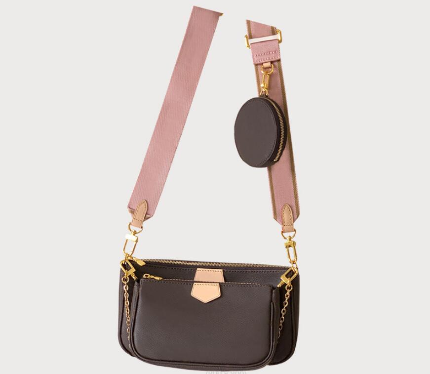 

Designers Women Shoulder Bags luxury pochette 3pcs Leather Crossbody bag lady flower handbags Coin Purse wallet with date code 2020, Brown