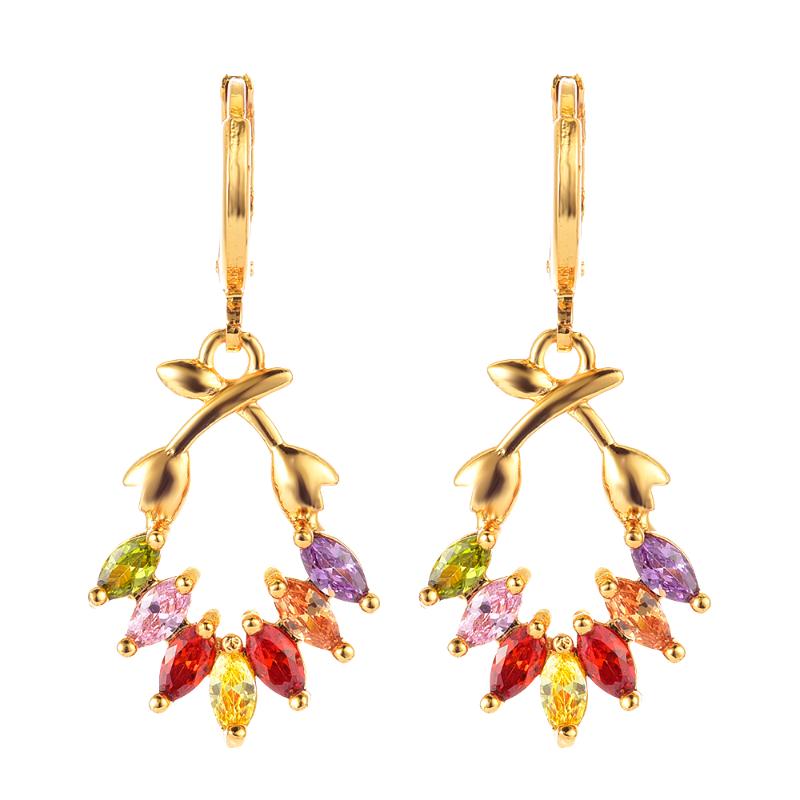 Women CZ Gold Color Earrings Branch Zircon Drop Dangle Jewelry & Chandelier-image-697103194