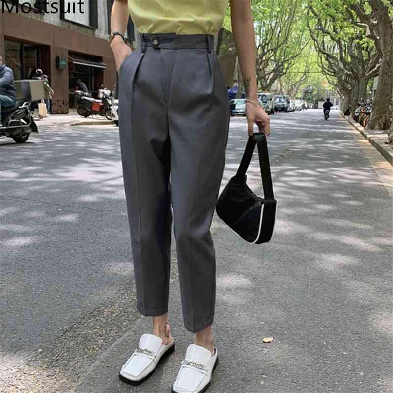 

Autumn High Waist Women Harem Pants Trousers Buttons-fly Ankle-length Casual Fashion Office Capris Femme 210518, Grey