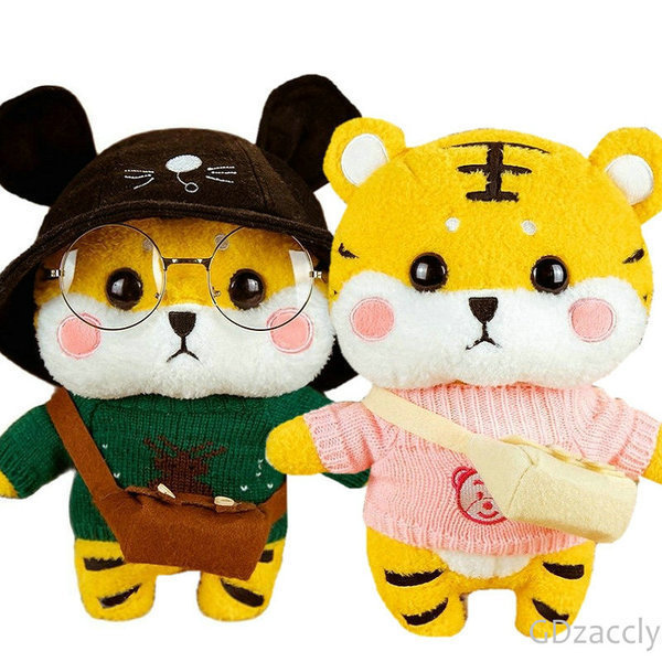 

Kawaii Cosplay Tiger Plush Toy Cute Soft Anime Cartoon Naughty Tiger Cuddly Doll Plushie for Kids Xmas Suit Dressing Tiger Toy H0824, Grey overalls