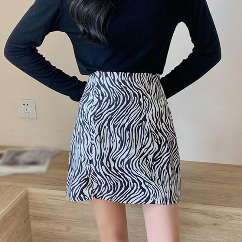 

Women Fashion Half-length Skirt Summer Outer Wear Bag Hip High Waist Slimming Zebra Pattern Skirts, Black