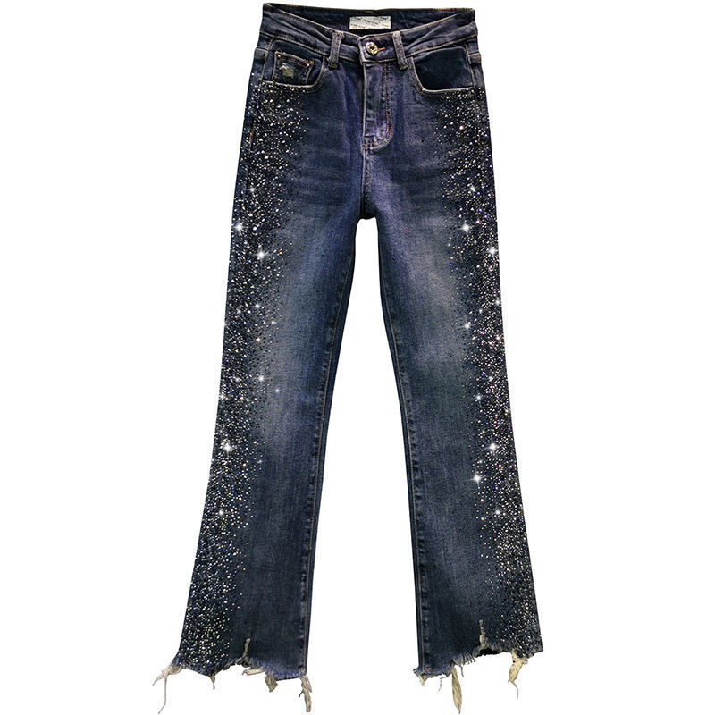 

Women's Jeans drill brim trousers of heavy industry women spring elastic cotton high waist thin long leg pants 1REV, 1# shoe box