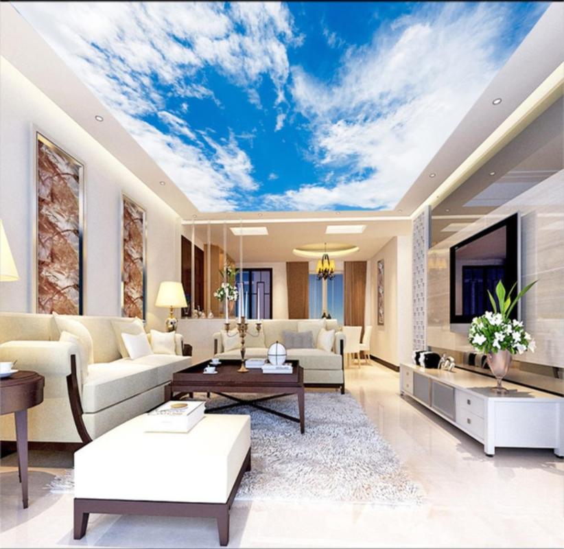 

Wallpapers Po Wallpaper Living Room Bedroom KTV Ceiling Murals Simple Blue Sky White Clouds Mural, As pic