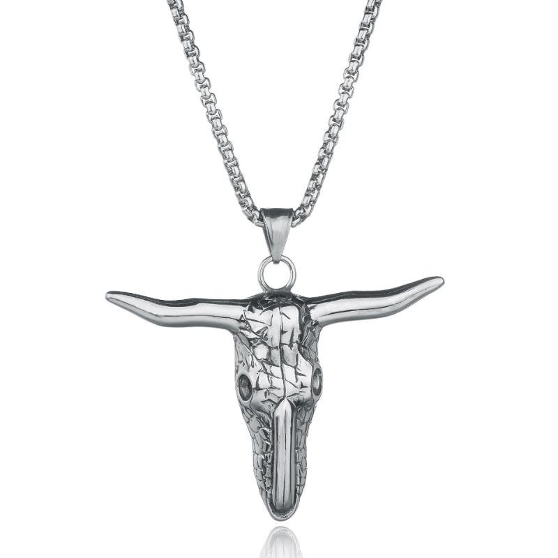 

African Tribe Style Cow Head Animal Pendant Necklace Skull Bull Gothic Men Stainless Steel Biker's Jewelry 2021 Necklaces