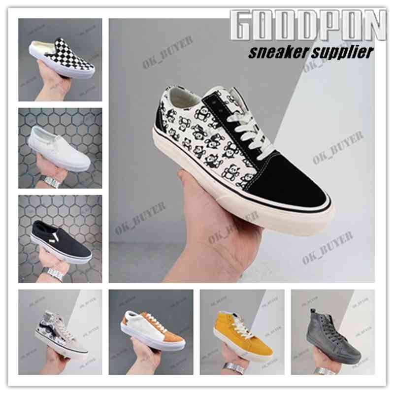 

Discount Old skool van men stake shoes slip on triple black white FOG Checkerboard top navy mens trainers outdoor sports