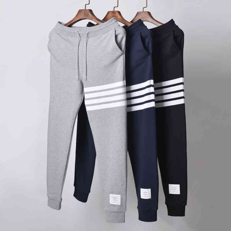 

2021 Fashion Tb Thom Brand Sweatpants Men Spring Pure Cotton Casual Sports Trousers Tracksuit Bottoms Mens Jogger Track Pants, Dark grey
