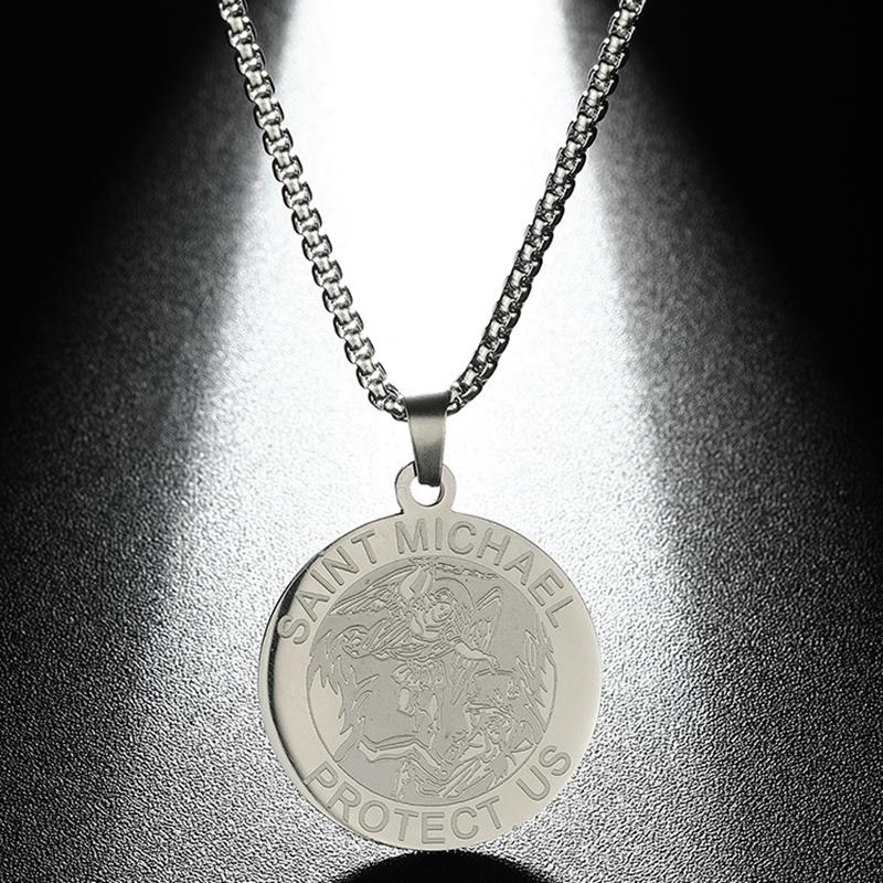 

Pendant Necklaces Medal Saint Michael Stainless Steel Necklace Women O Holy Scapular Round Religious Jewelry EXCLUSIVE