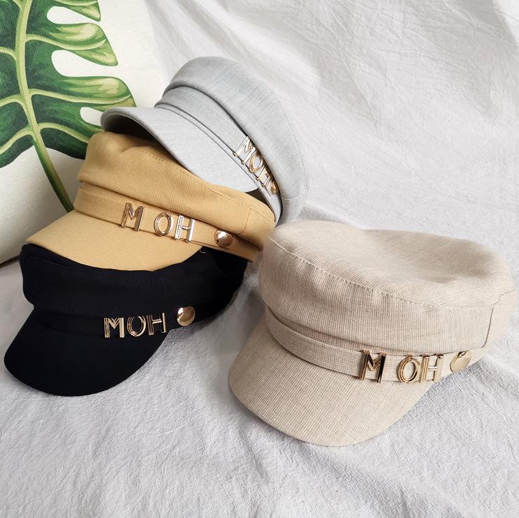 

Berets Fashion Women Chun Xia Flat-topped Navy Cap Contracted Beret English Letters Printing Tide Restoring Ancient Ways, Yellow