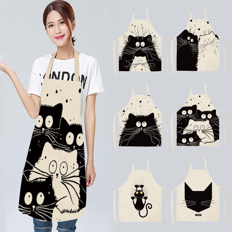 

Kitchen Apron Cute Cartoon Cat Printed Sleeveless Aprons Cotton Linen For Men Women Home Cleaning Tools