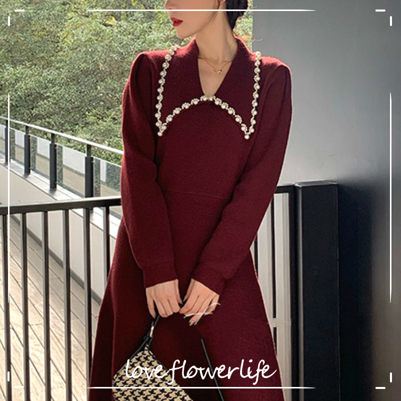 

Vintage Knitted Dress Women French Casual V-Neck Dress Korean Spring Slim Office Elegant Sweater Dress Female 210521, Black