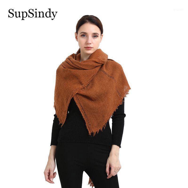 

Scarves SupSindy Winter Women Wool Scarf Fashion Ripped For Soft Warm Luxury Cashmere Shawl With Tassels Long Female, Blue;gray