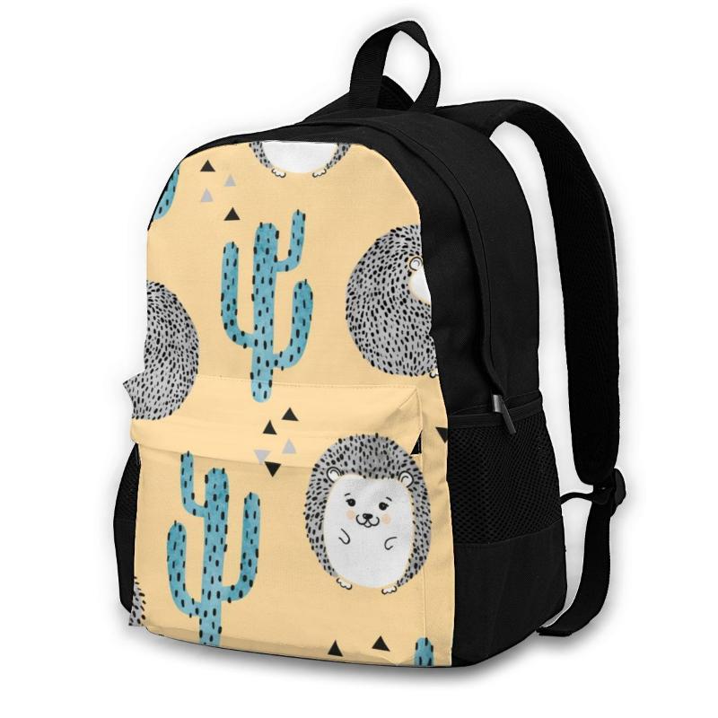 

Backpack School For TeenagesBackpack Leisure Rucksacks TravelCute Watercolor Hedgehog And Cactus Daypa, Black