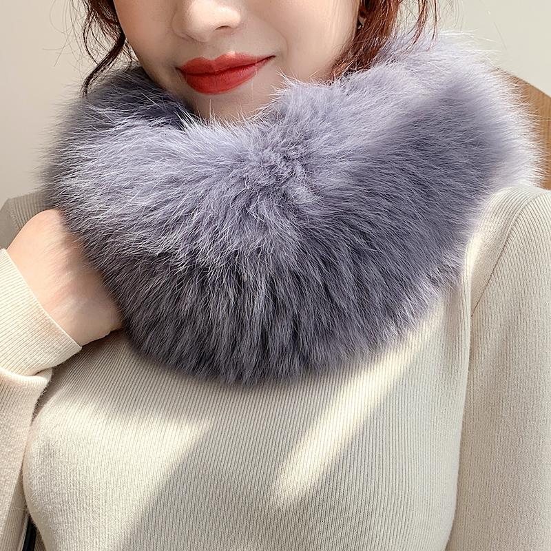 

Scarves Lantafe Winter Scarf Fur Women Stretch Collar Natural Accessories Beautiful Real Short Style, Blue;gray